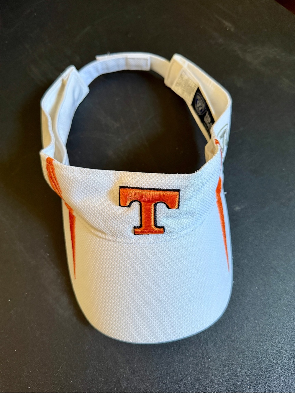 White and Orange women’s Sports Visor with 'T' Tennessee Logo